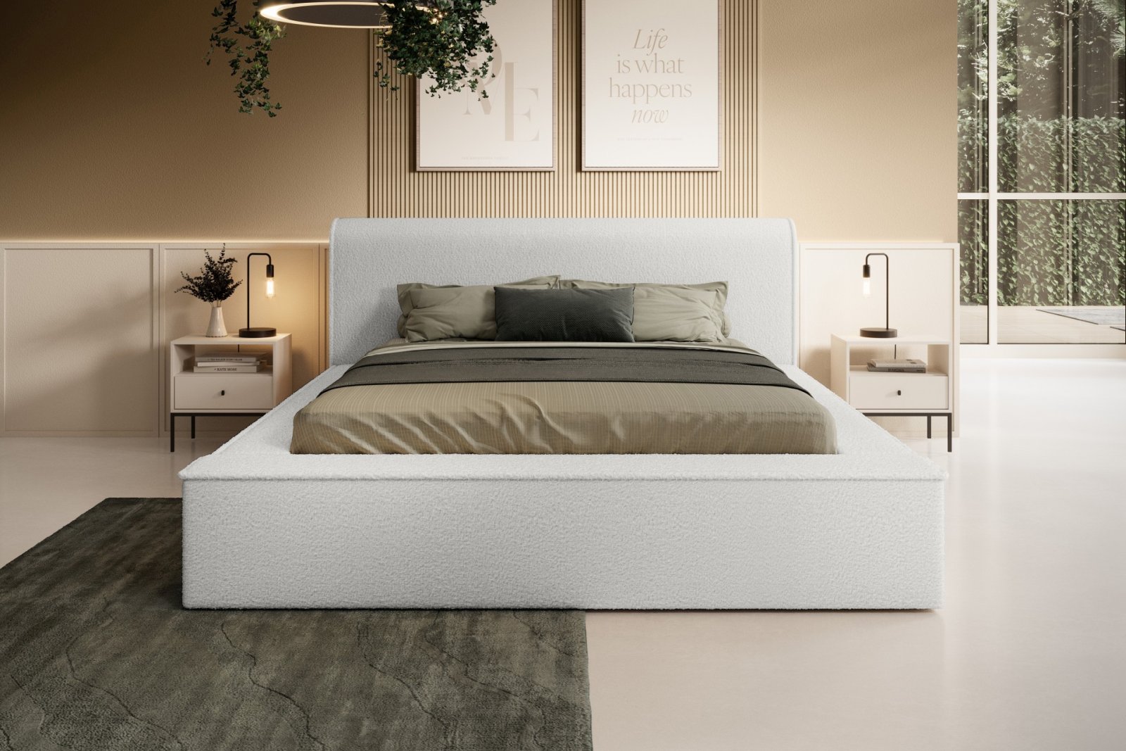Polsterbett Calio Boucle 140x200 mit Holzrahmen Euphoria 01 Ivory