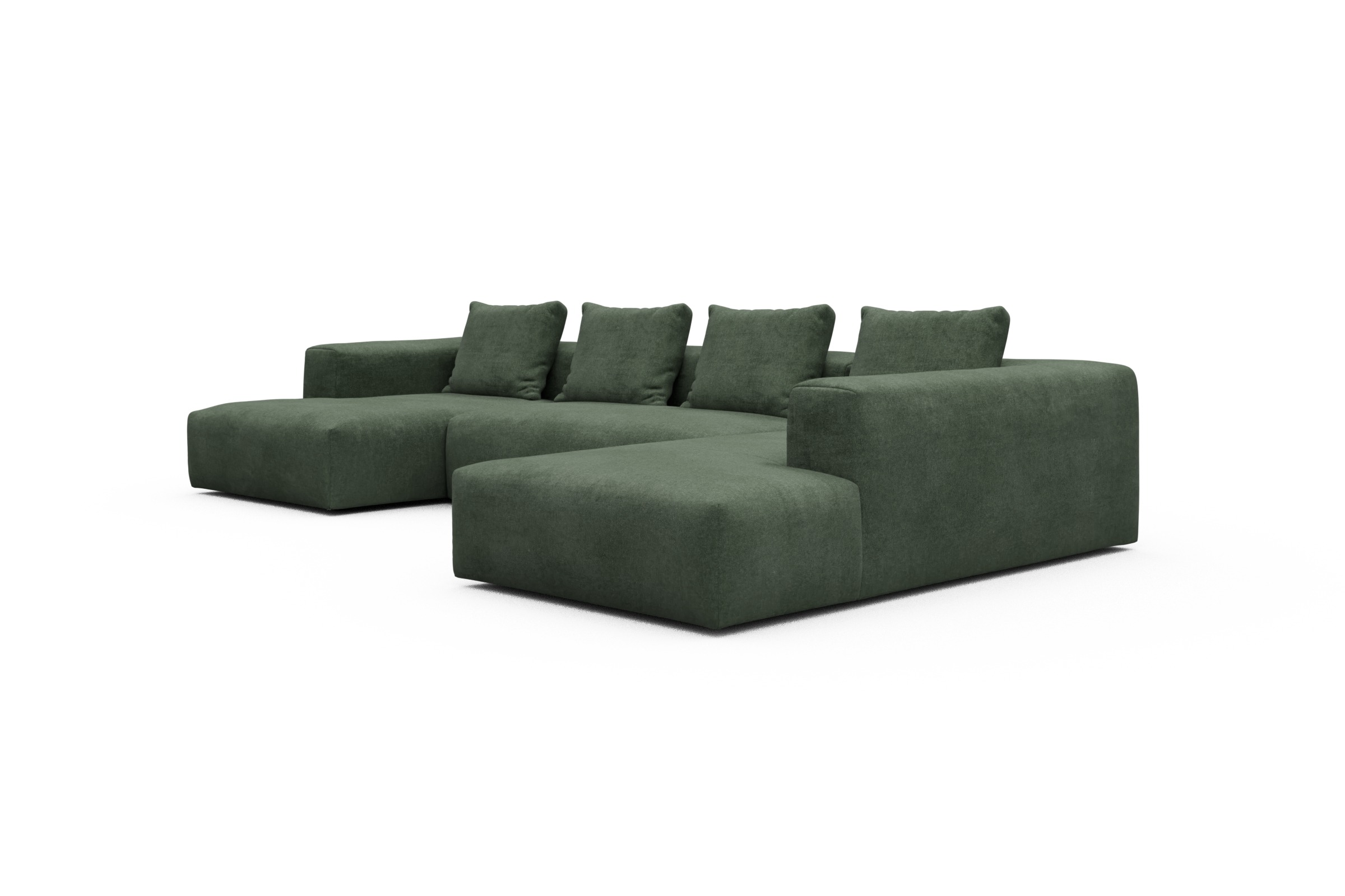 Wohnlandschaft Fred Relax-Ecke rechts mit 2-Sitzer und Chaiselongue links Casone-Forest-Green