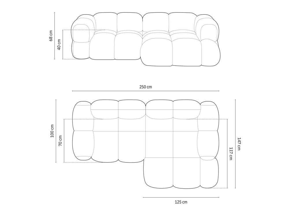 Cosmopolitan Design Ecksofa Loretto 3-Sitzer Strukturierter Stoff Sorella Dunkelblau Rechts