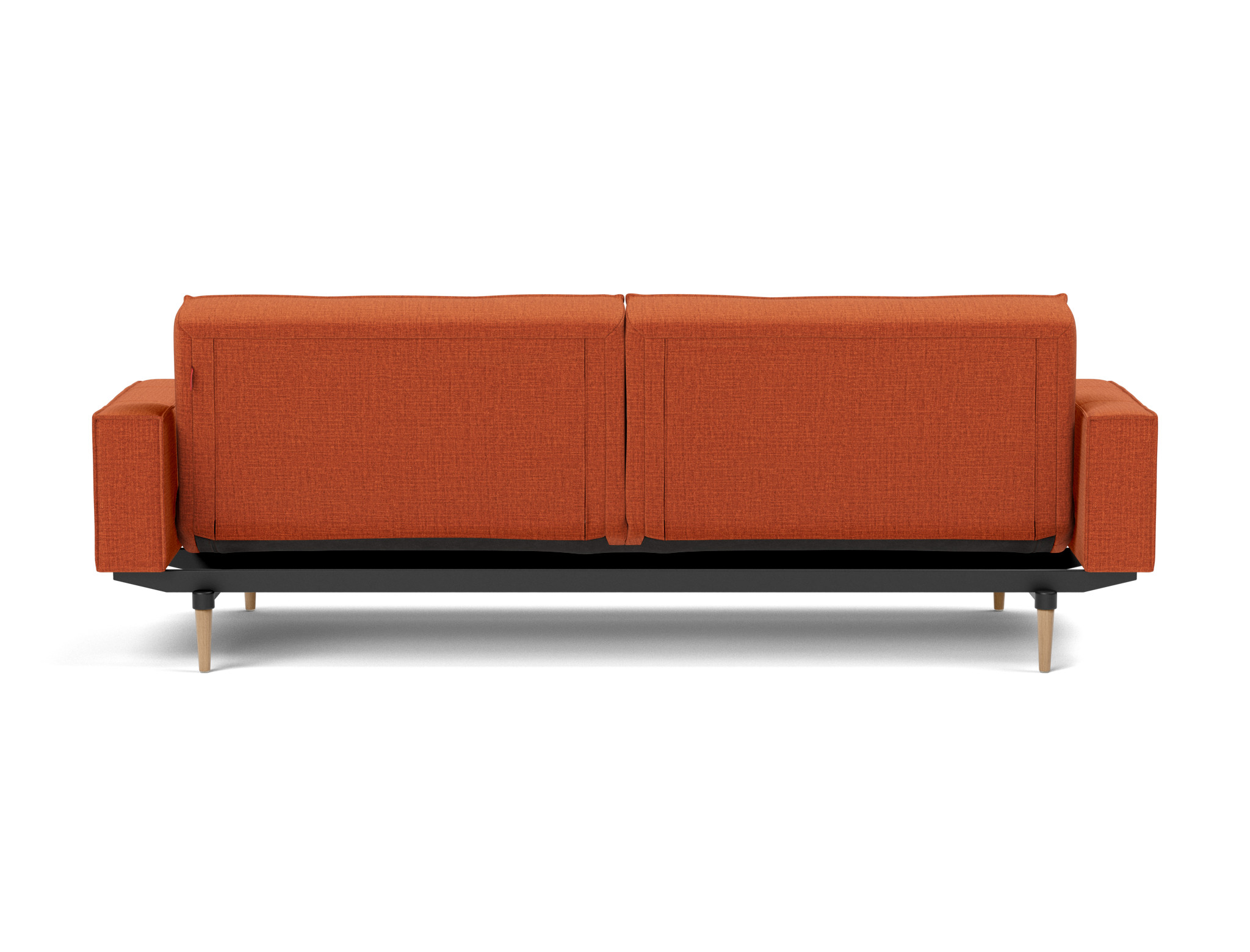 Schlafsofa Splitback mit Armlehnen Chenille Esina 412-Rust-Orange Beine Styletto Eiche hell