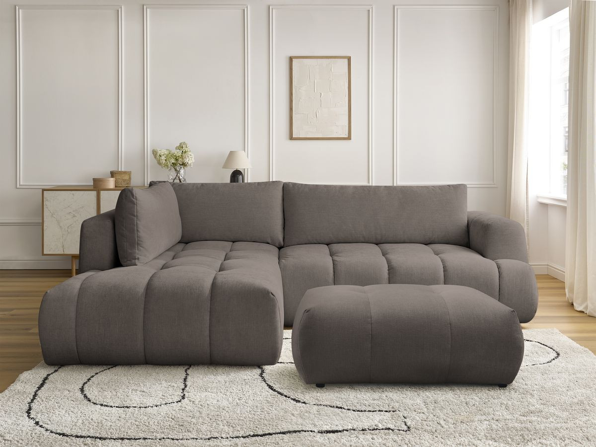 Bobochic Fuji Ecksofa mit Schlaffunktion und Bettkasten und Pouf 282 × 204 cm Stoff Taupe Ecke links