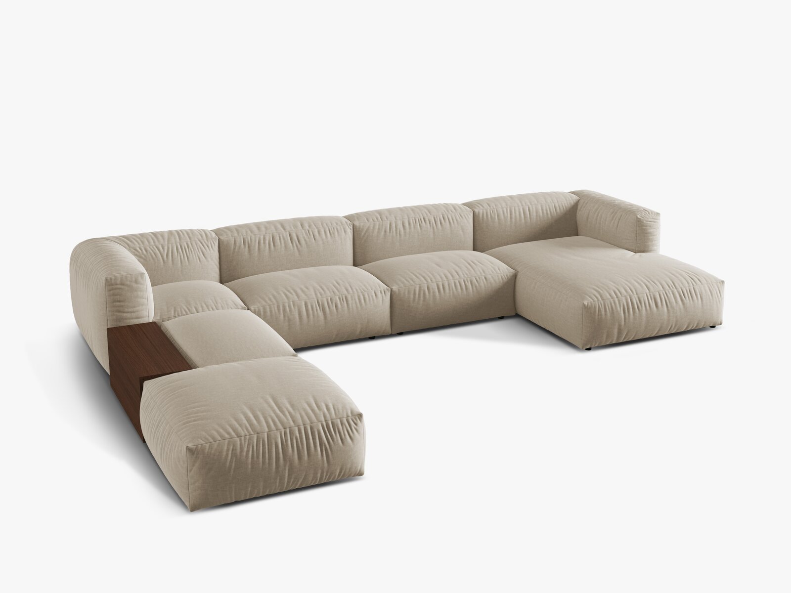 Micadoni Panorama-Ecksofa Martina 5-Sitzer Links Strukturierter Stoff Helles Beige