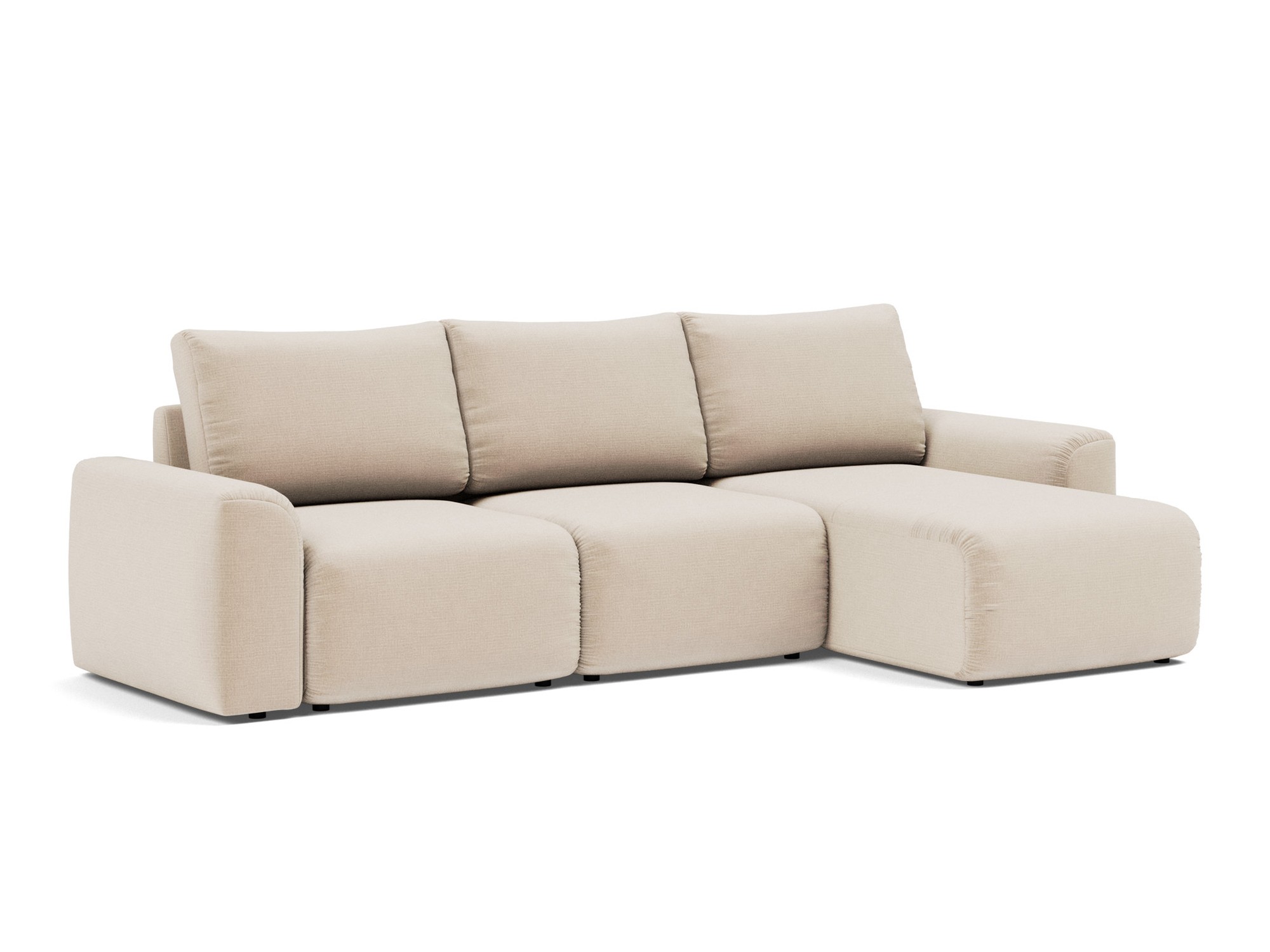 Schlafsofa Norum mit Chaiselongue und Chunky-Armlehnen Chenille Esina 410-Almond-Beige