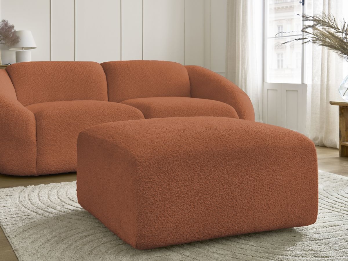 Bobochic Tina Sofa 3-Sitzer mit Pouf Bouclé-Stoff Orange