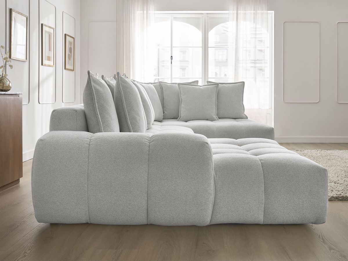 Bobochic Everest Wohnlandschaft, 14 Kissen Melange-Stoff Hellgrau Ecke links