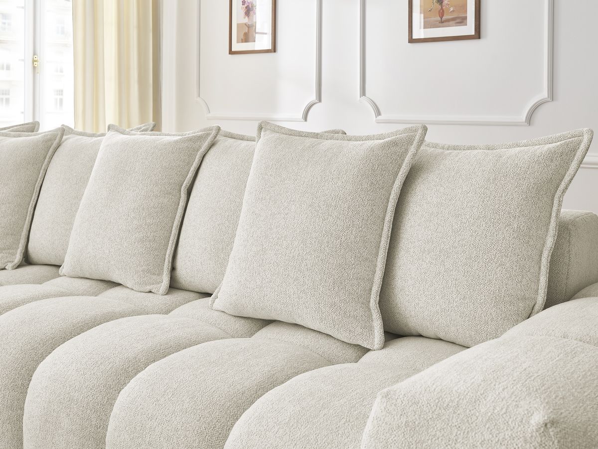 Bobochic Everest Ecksofa, 10 Kissen Melange-Stoff Weiß Ecke links