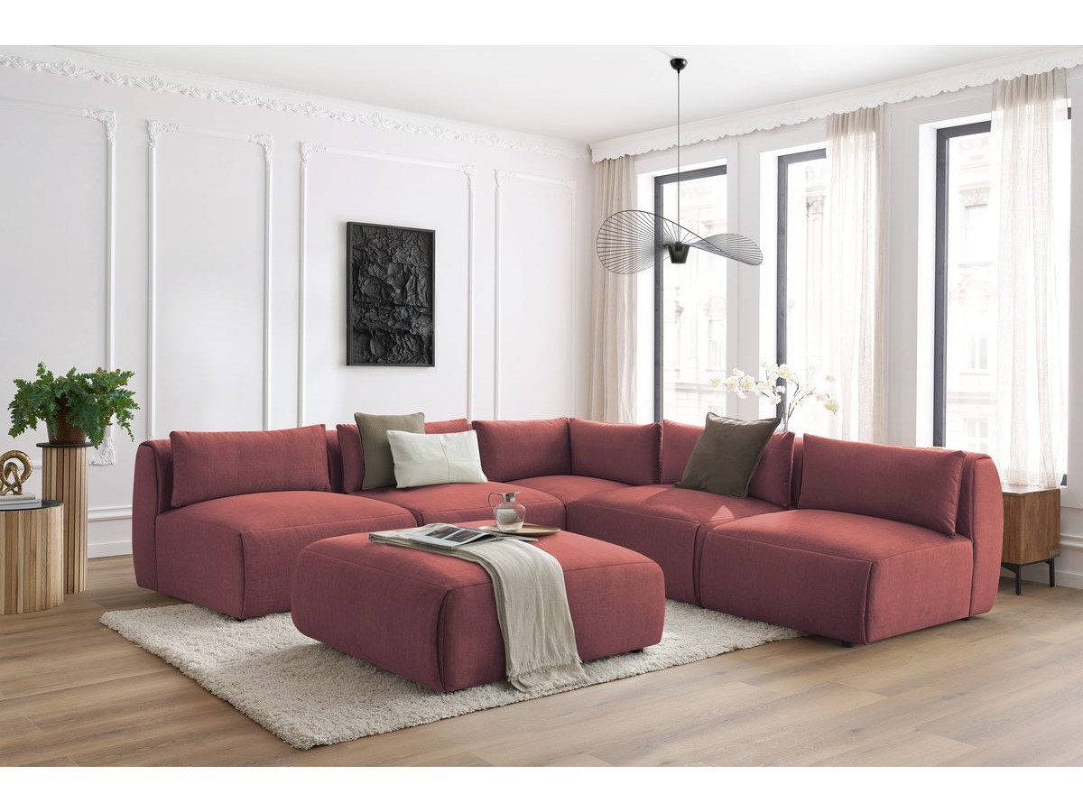 Bobochic Jeanne Ecksofa mit Pouf Samt Orange