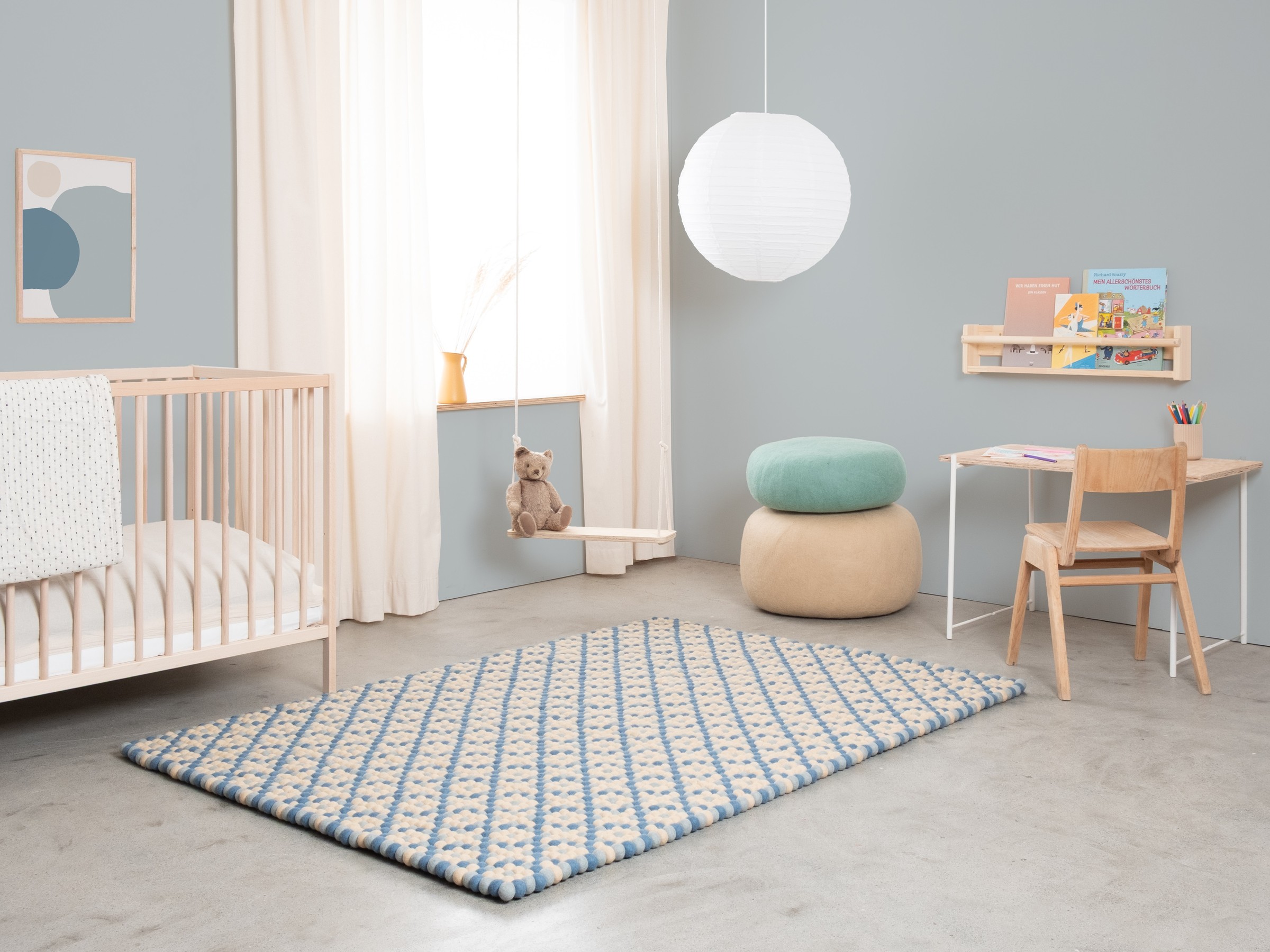 myfelt Inez Filzkugelteppich Beige rechteckig 70 x 100 cm