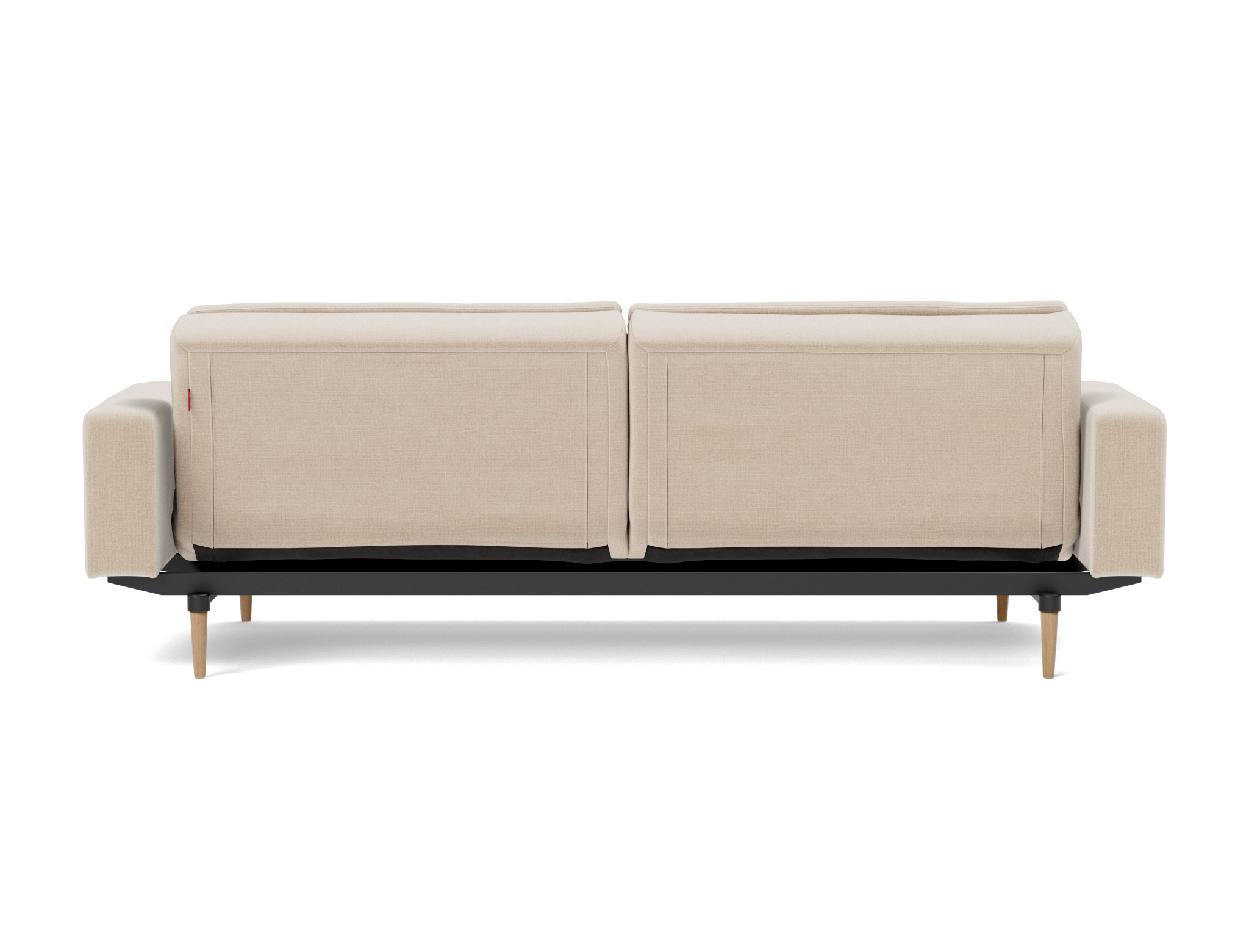 Schlafsofa Dublexo mit Armlehnen Chenille Esina 410-Almond-Beige Beine Styletto Eiche hell
