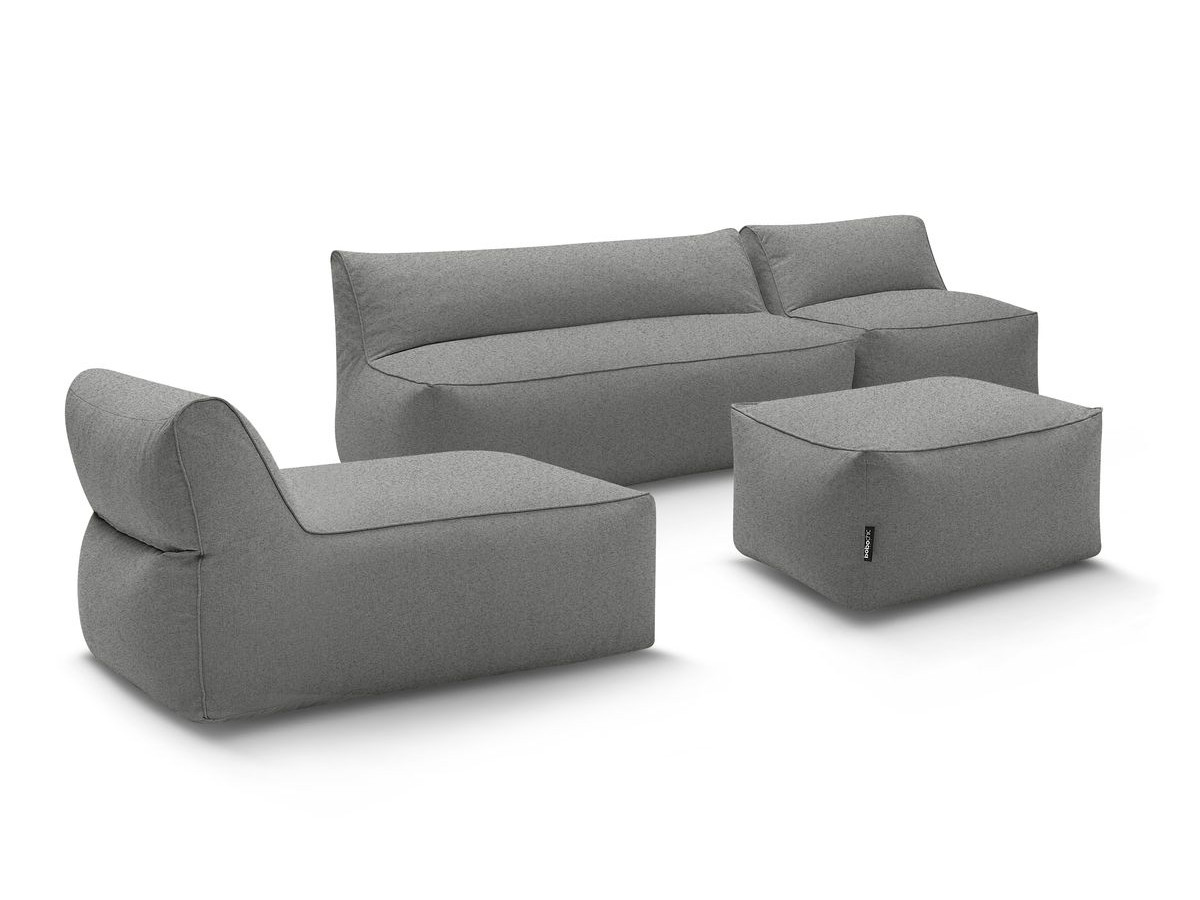 Bobochic Riviera Gartensofa 5-Sitzer mit Pouf Stoff Dunkelgrau