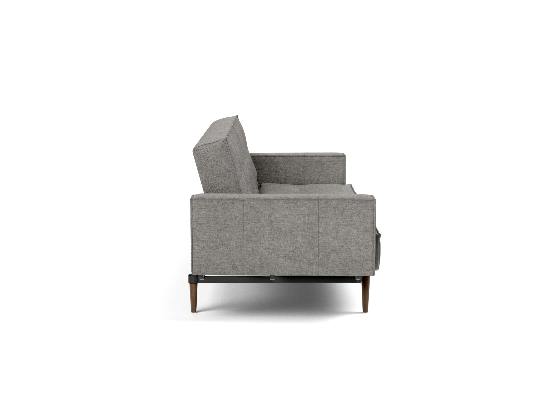 Schlafsofa Splitback mit Armlehnen Flachgewebe Avella 282-Warm-Grey Beine Styletto Eiche dunkel