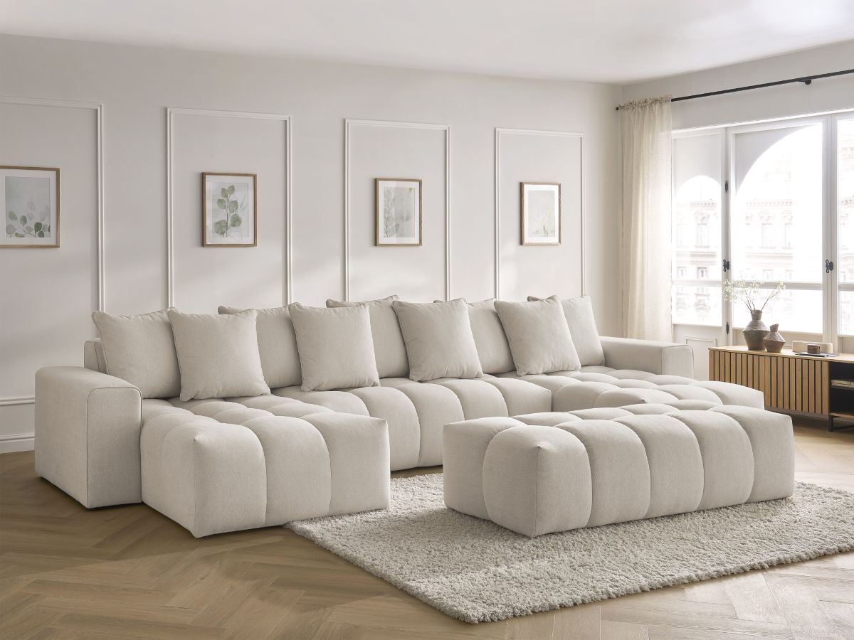 Bobochic Mont-blanc Wohnlandschaft mit Pouf Melange-Stoff Beige