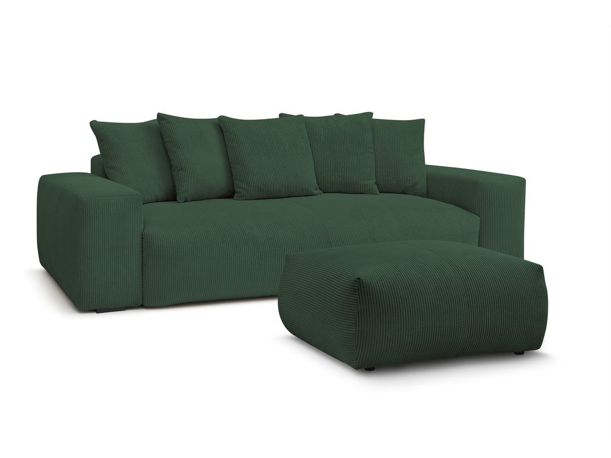 Bobochic Voltaire Schlafsofa 4-Sitzer mit Bettkasten und Pouf Cordsamt Grün