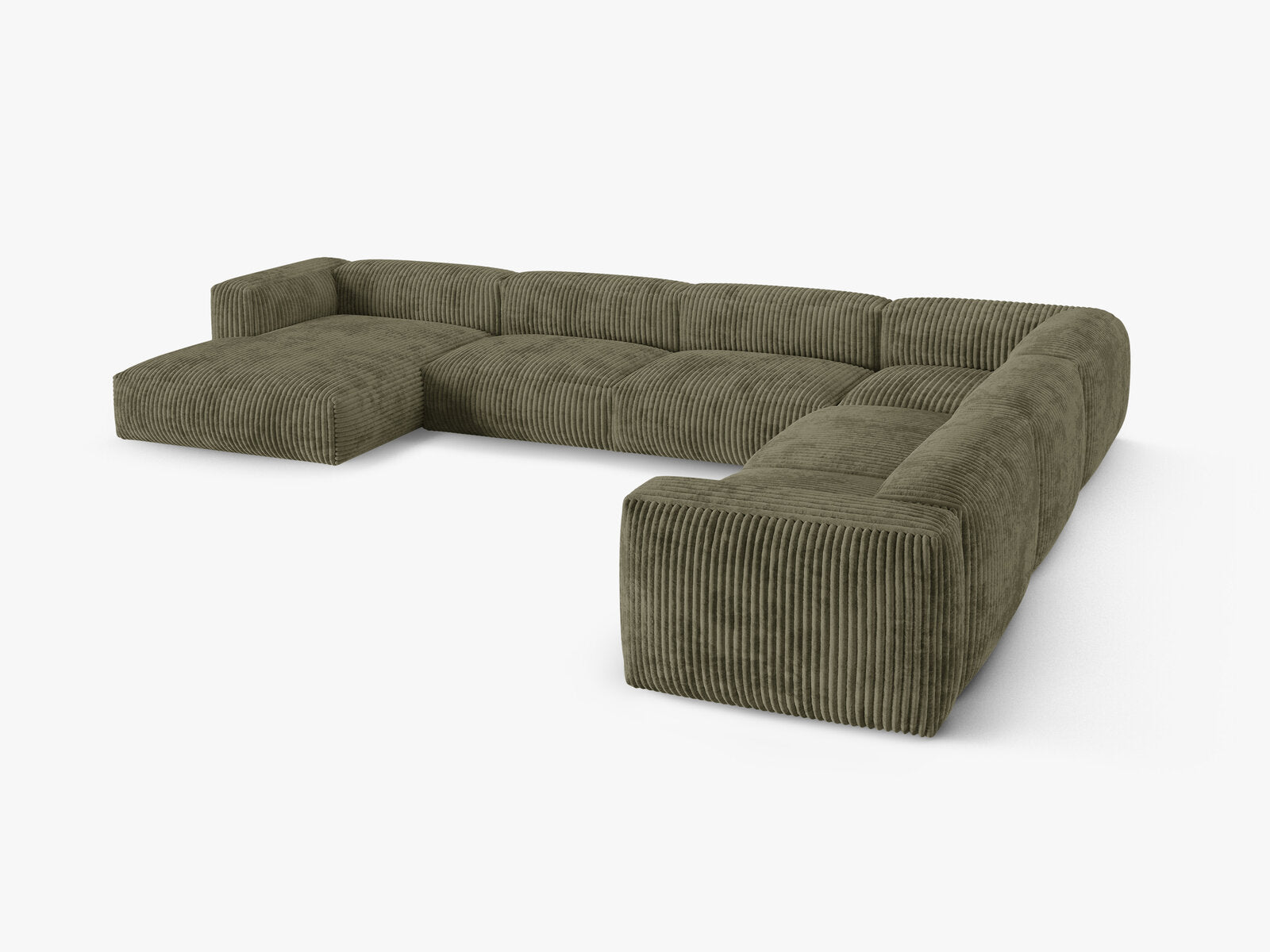 Micadoni modulares Ecksofa XL Martina 6-Sitzer 90cm Sitztiefe Rechts Kord Tilia Moßgrün