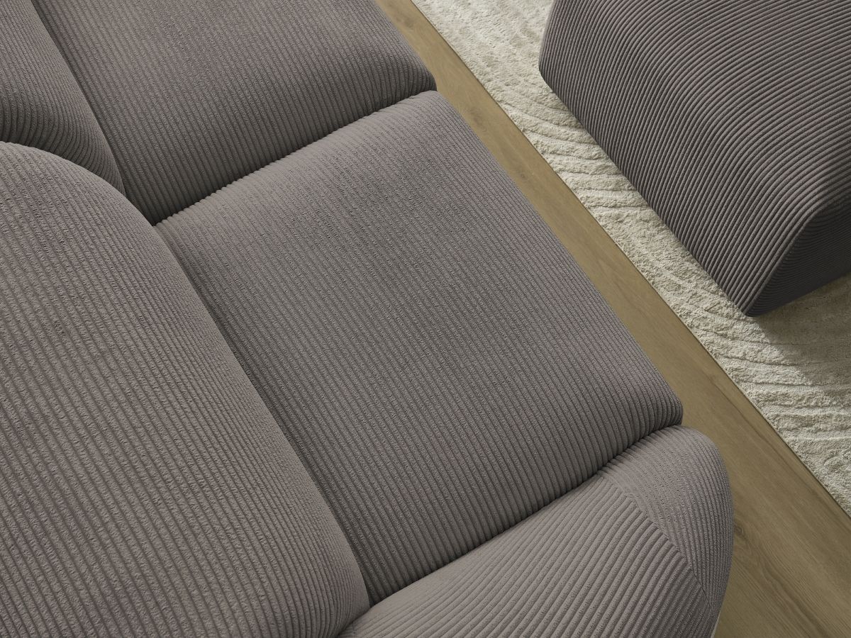 Bobochic Tina Sofa 3-Sitzer mit Pouf Cordsamt Taupe