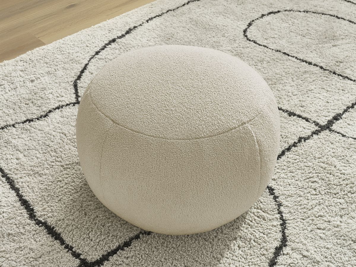 Bobochic Hayden Pouf, rund Bouclé-Stoff Beige, 60 cm