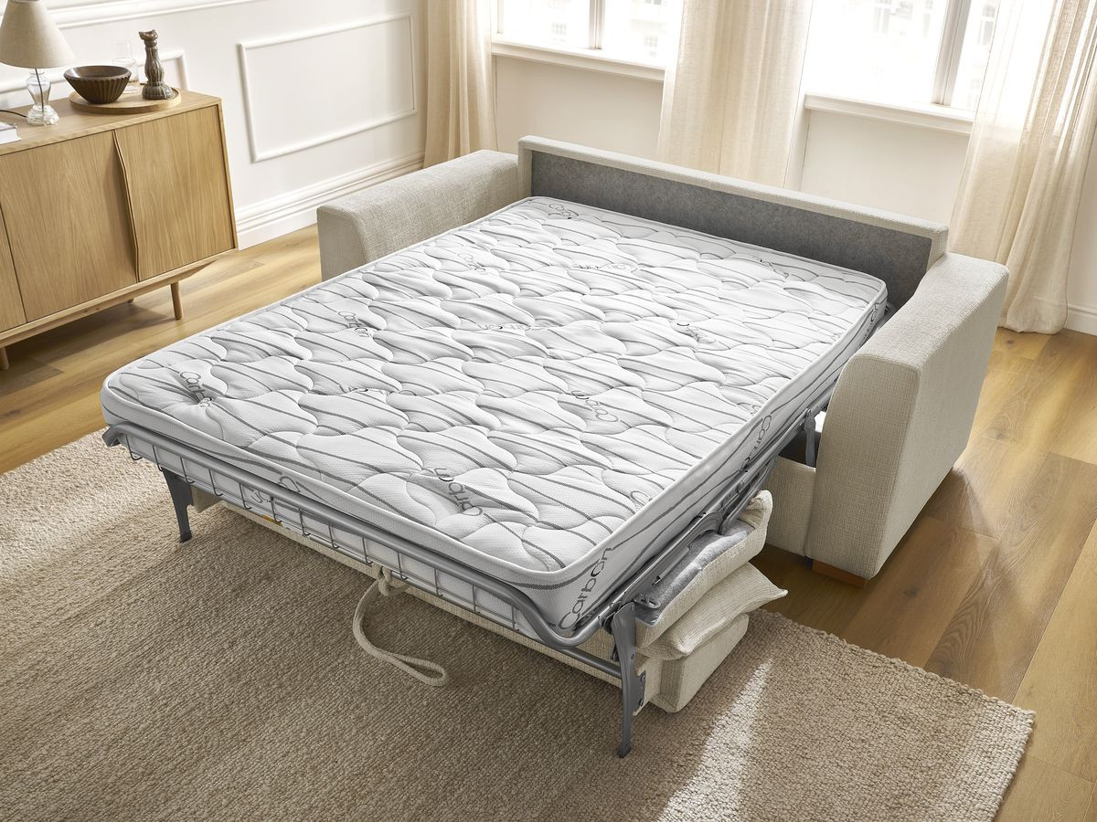 Bobochic Augustin Schlafsofa 3-Sitzer Strukturstoff Beige, Liegefläche 140 × 200 cm
