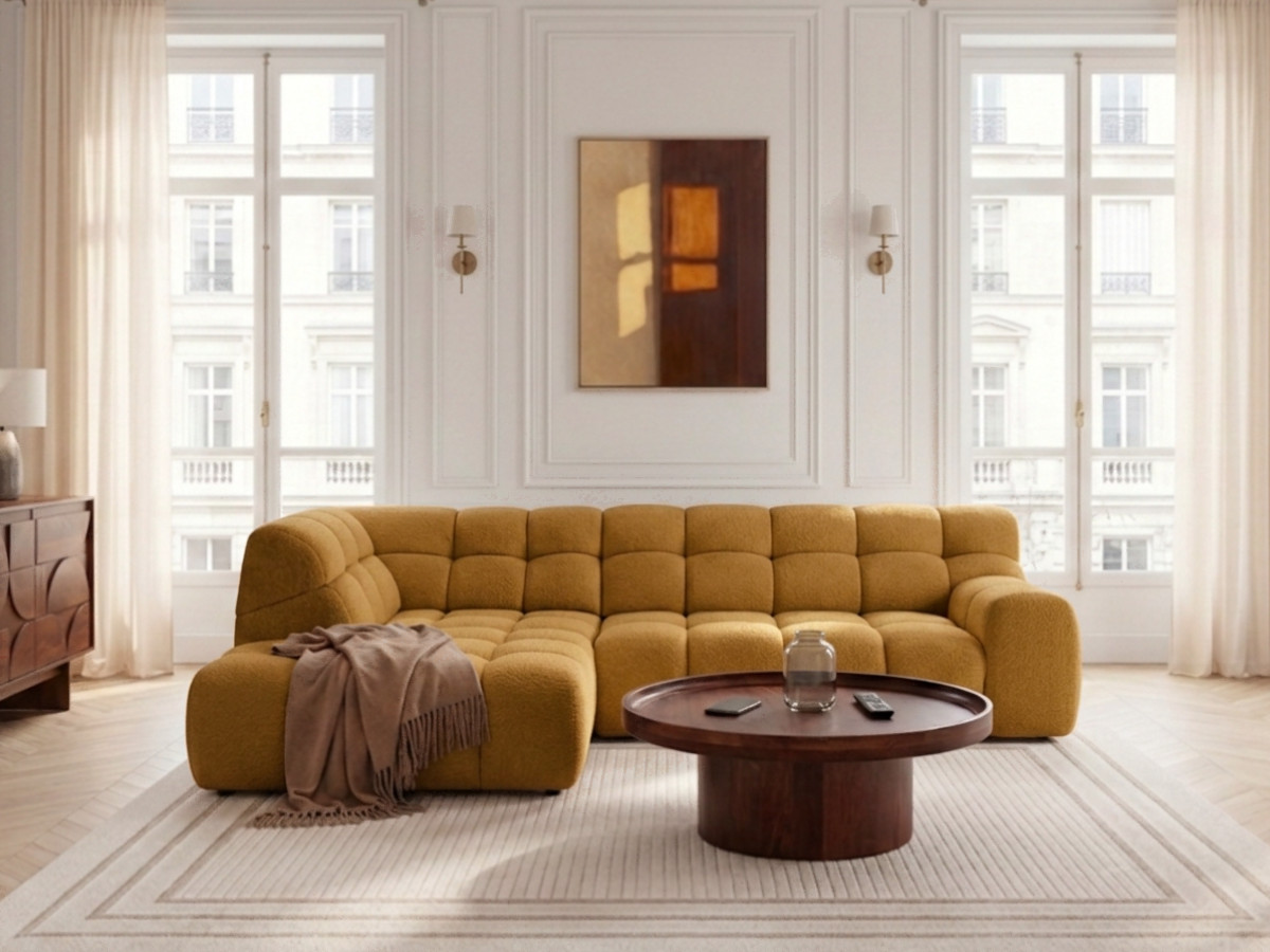 Bobochic Andre Ecksofa mit Schlaffunktion Chenille Gelb Ecke links