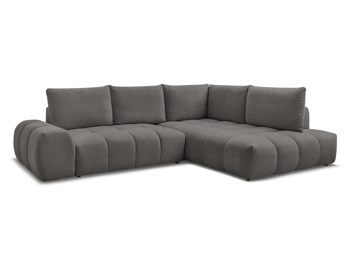 Bobochic Everest Ecksofa mit Schlaffunktion und Bettkasten 320 × 212 cm, 5 Kissen Strukturstoff Dunkelgrau Ecke rechts