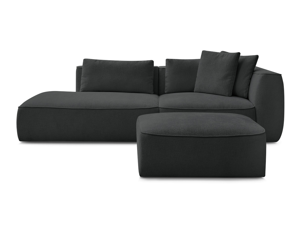 Bobochic Leopold Sofa 4-Sitzer mit Pouf Strukturstoff Schwarz Armlehne rechts