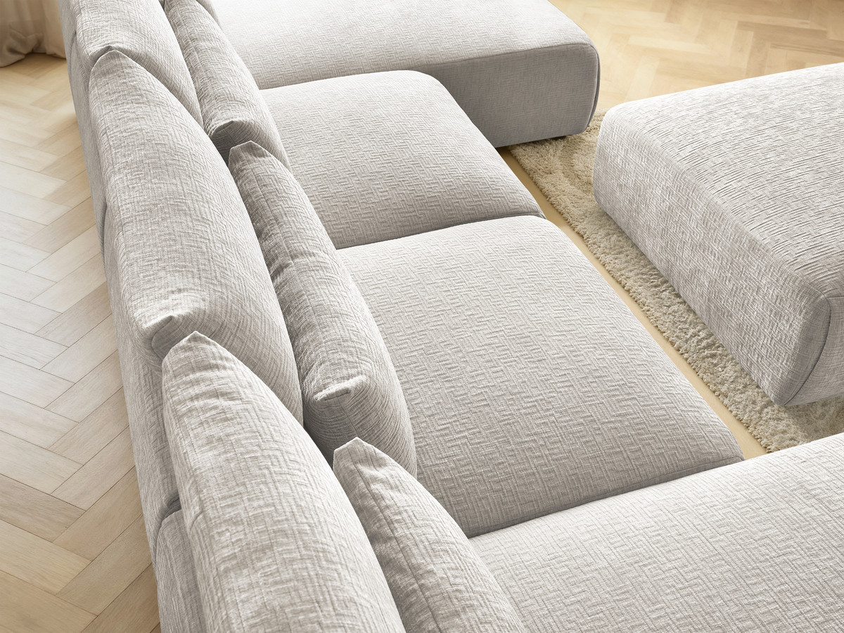 Bobochic Jana Wohnlandschaft mit großem Pouf Strukturstoff Beige