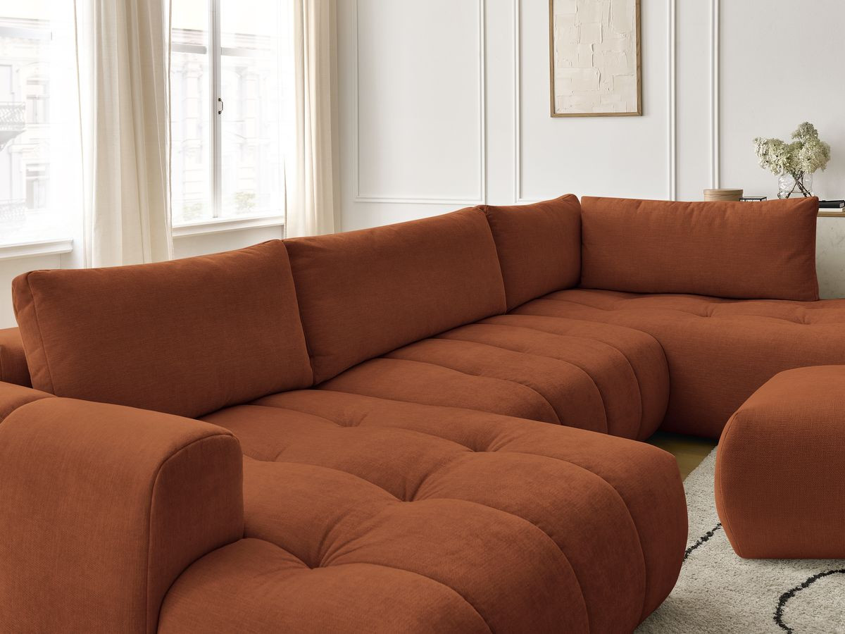 Bobochic Fuji Wohnlandschaft mit Pouf Stoff Orange Ecke links