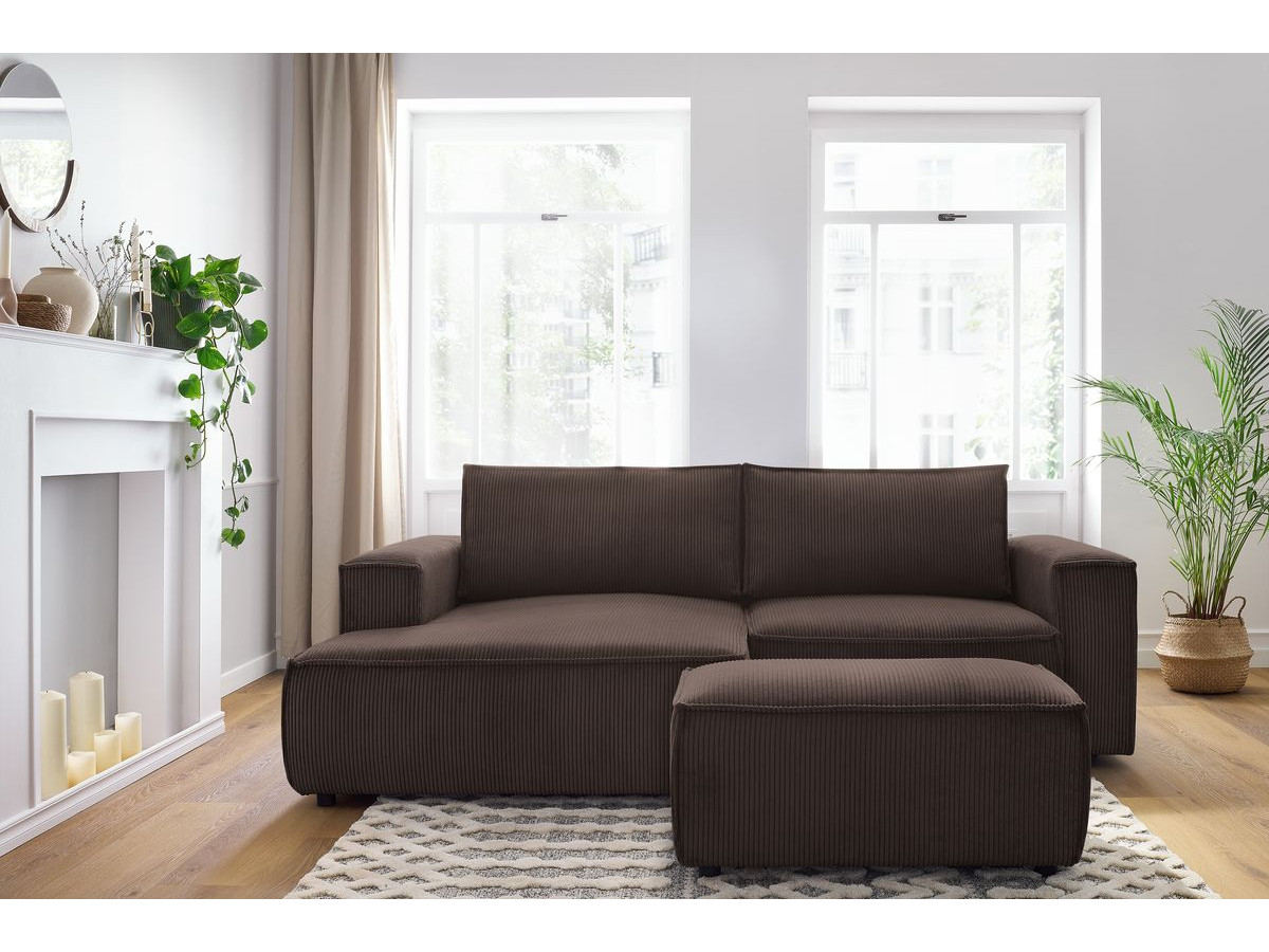 Bobochic Nihad Ecksofa mit Pouf Cordsamt Braun Ecke links