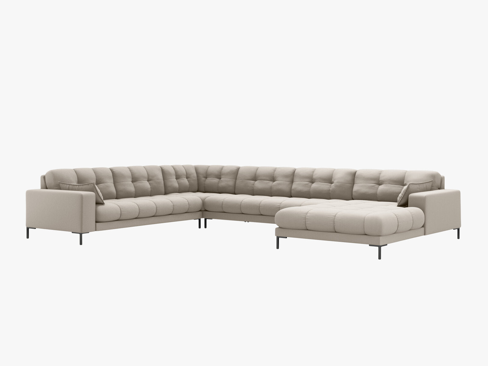 Micadoni Wohnlandschaft Mamaia 7-Sitzer Links Strukturierter Stoff Neve Beige schwarze Beine