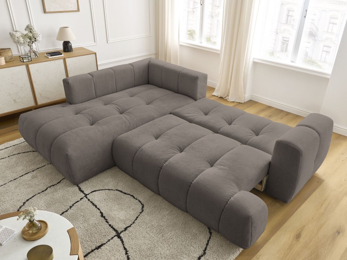 Bobochic Fuji Ecksofa mit Schlaffunktion und Bettkasten 282 × 204 cm Stoff Taupe Ecke links