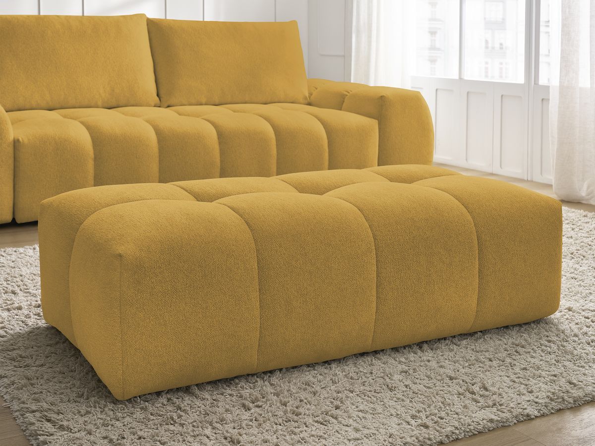 Bobochic Everest Sofa 3-Sitzer mit Pouf, 2 Kissen Melange-Stoff Gelb