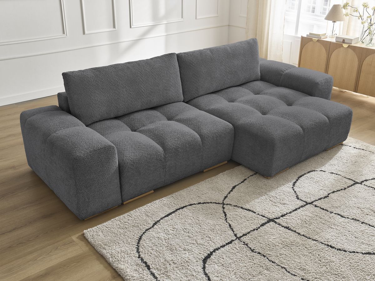 Bobochic Anakin Ecksofa, 2 Kissen Bouclé-Stoff Dunkelgrau