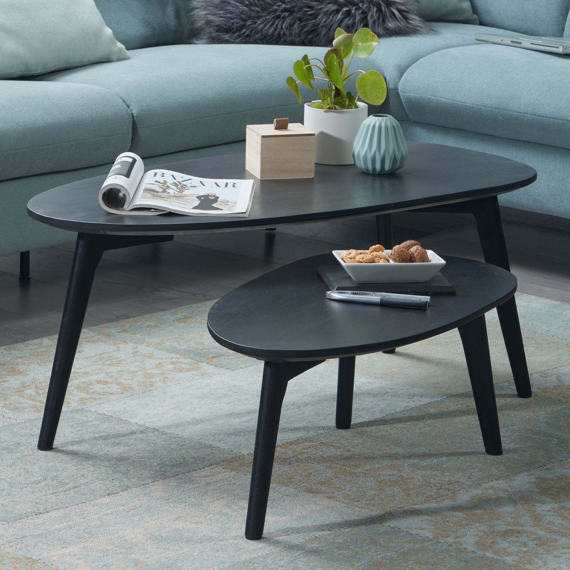 Satztisch 2er-Set Bandak Mango Massivholz Schwarz 100 × 50 × 42 cm