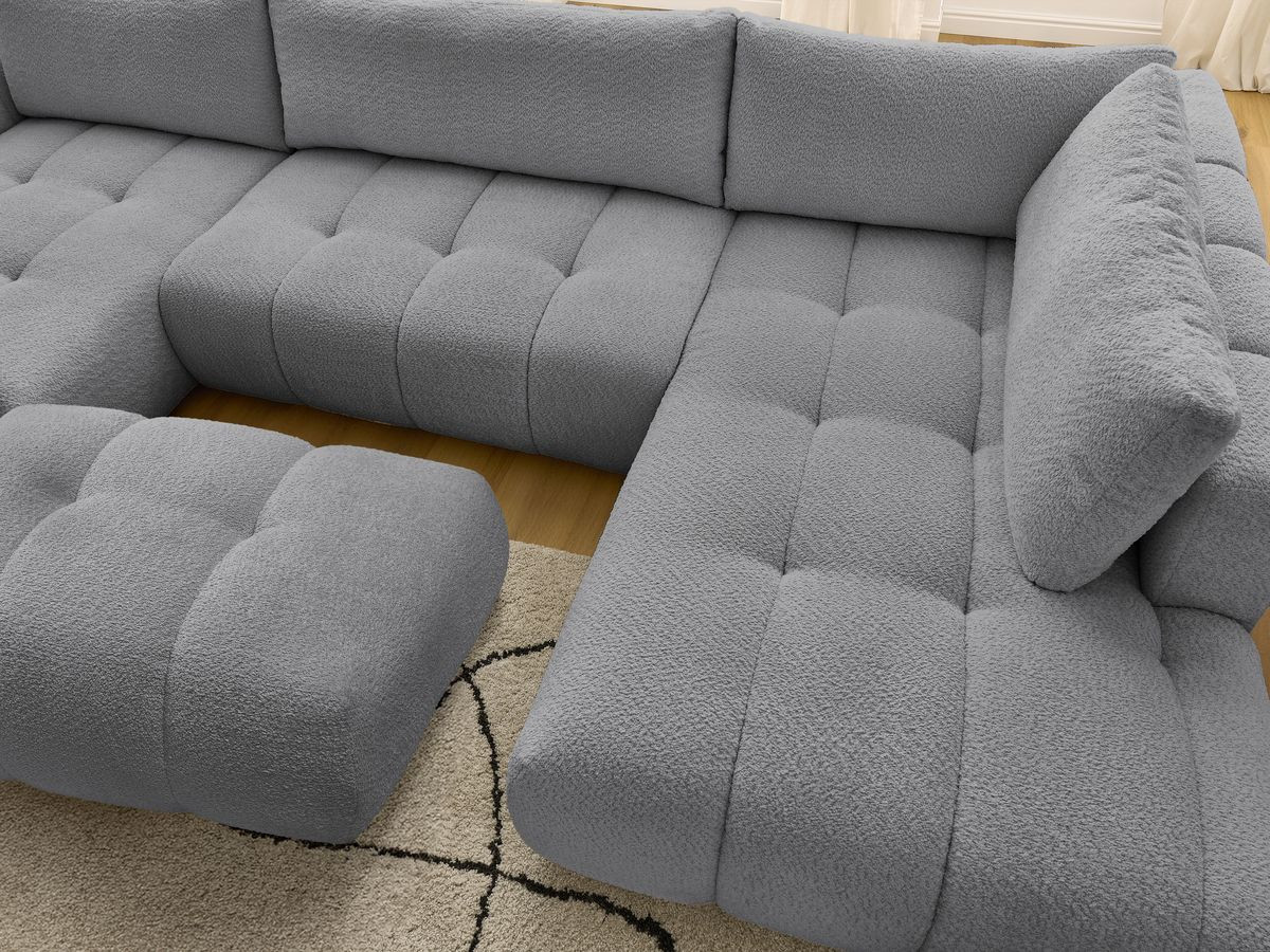 Bobochic Fuji Wohnlandschaft mit Pouf Bouclé-Stoff Dunkelgrau Ecke links