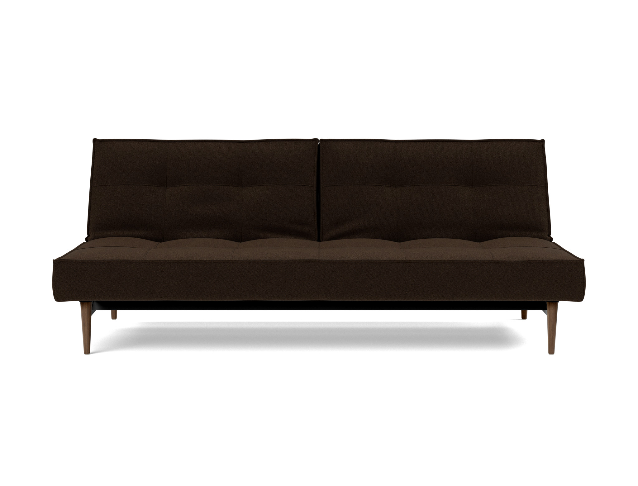 Schlafsofa Splitback Strukturierter Stoff Taura 358-Chocco Beine Styletto Eiche dunkel