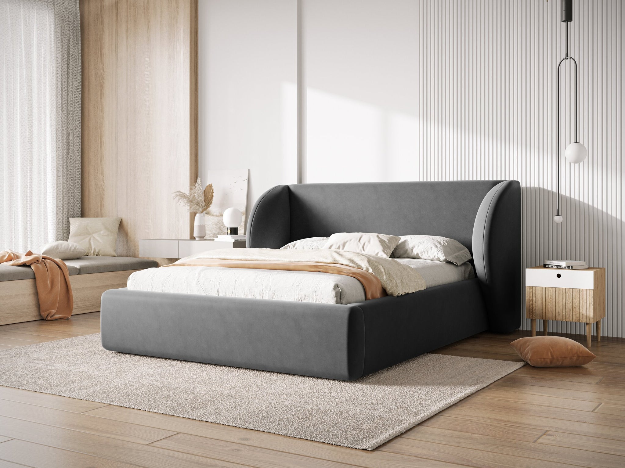 Micadoni Polsterbett Miley Samt Bluvel Grau 180x200
