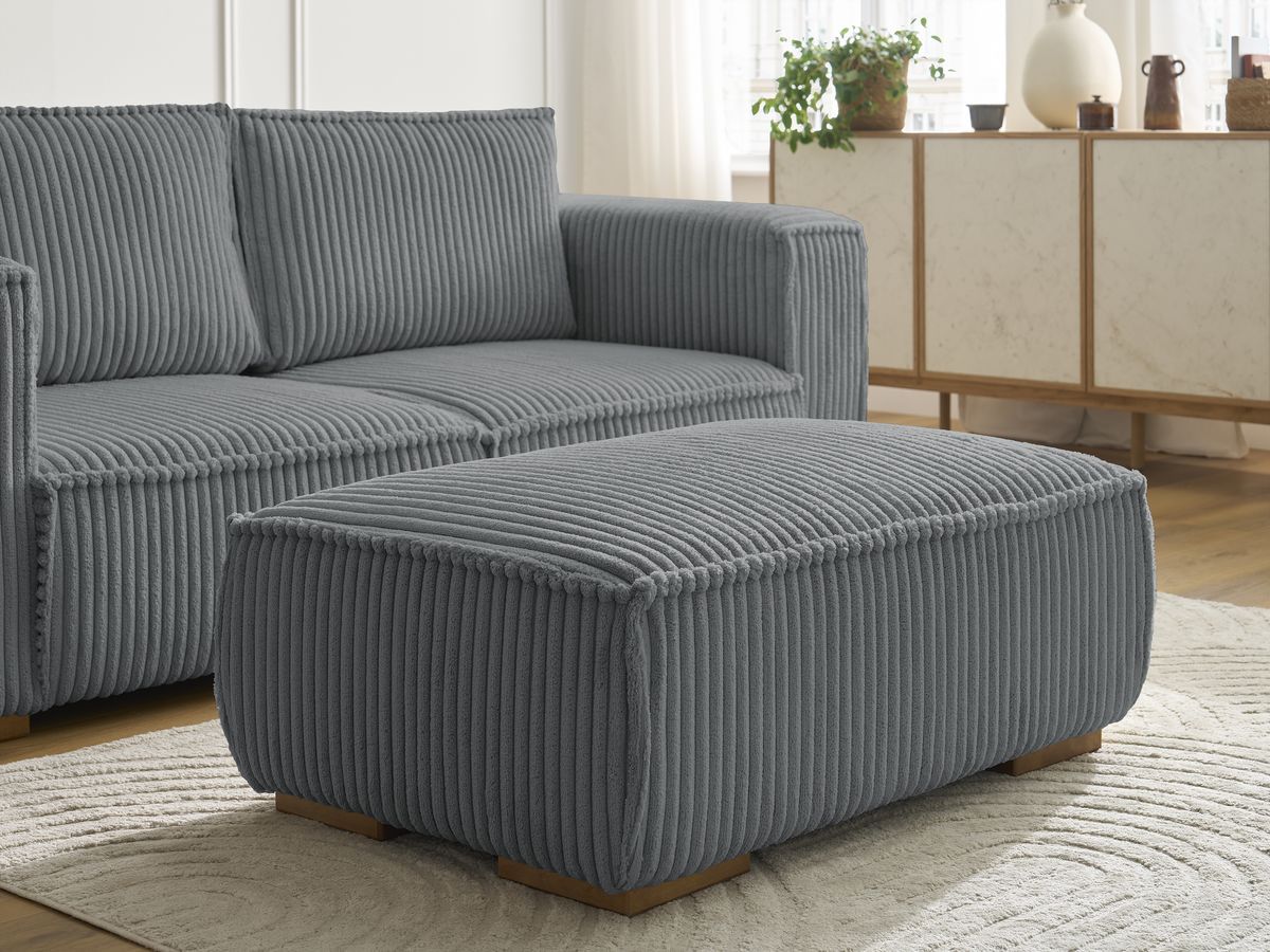 Bobochic Chelsea Sofa 3-Sitzer mit Pouf Breitcord weich Dunkelgrau