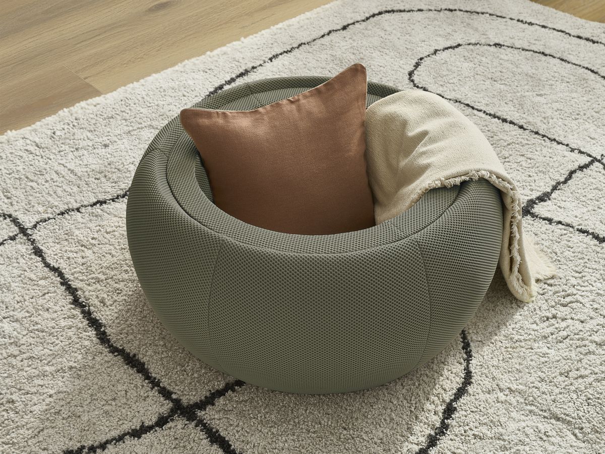 Bobochic Hayden Pouf mit Tablett, rund Mesh-Stoff Grün, 77 cm