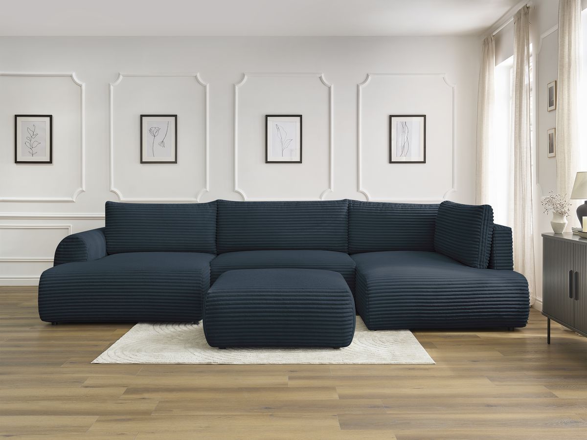 Bobochic Lucien Wohnlandschaft mit Pouf Breitcord weich Dunkelblau Ecke links