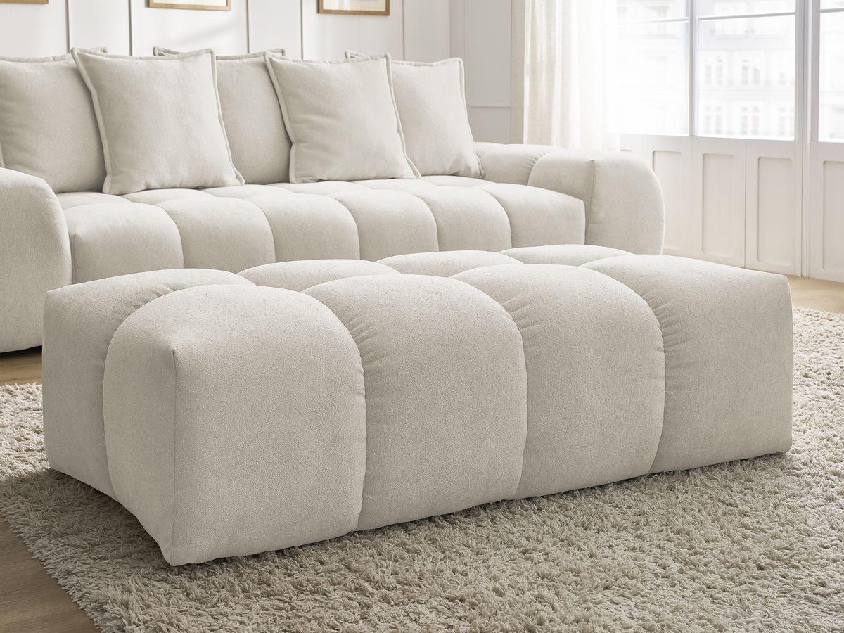 Bobochic Everest Sofa 3-Sitzer mit Pouf, 5 Kissen Strukturstoff Beige
