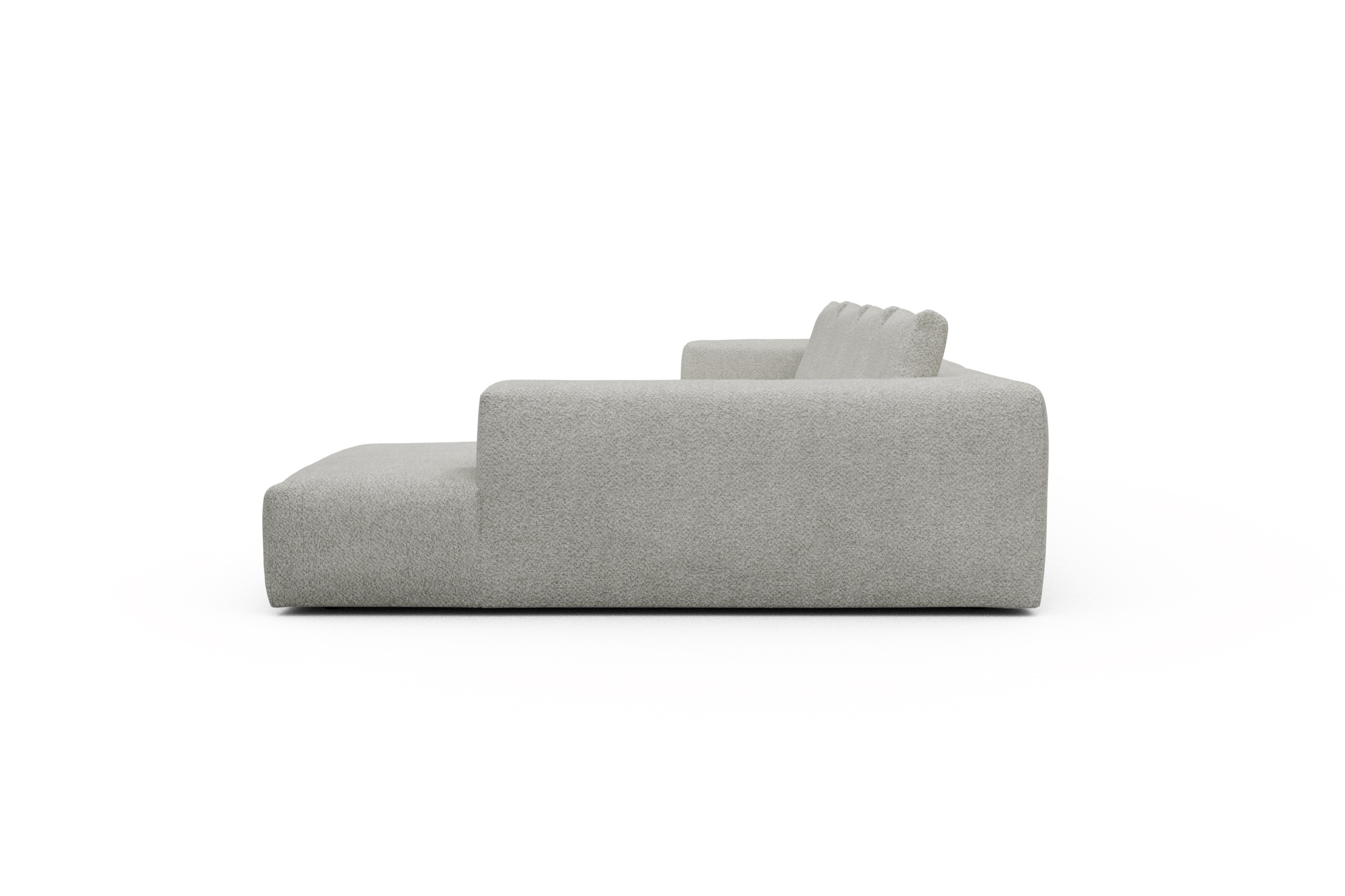 Wohnlandschaft Fred Relax-Ecke rechts mit 2-Sitzer und Chaiselongue links Boucle Vanora 867-Warm-Sand