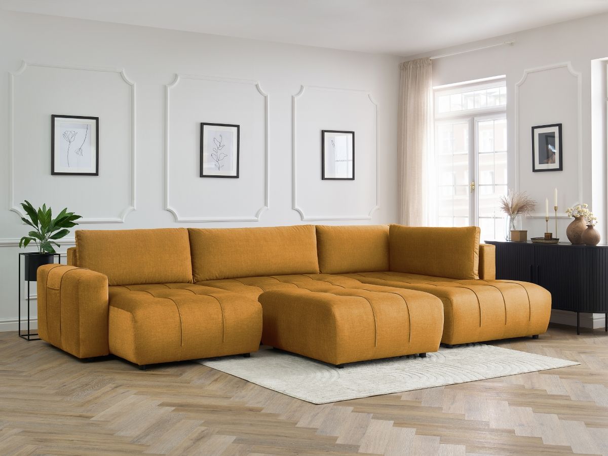 Bobochic Arsene Wohnlandschaft mit Pouf Samt Gelb Ecke links