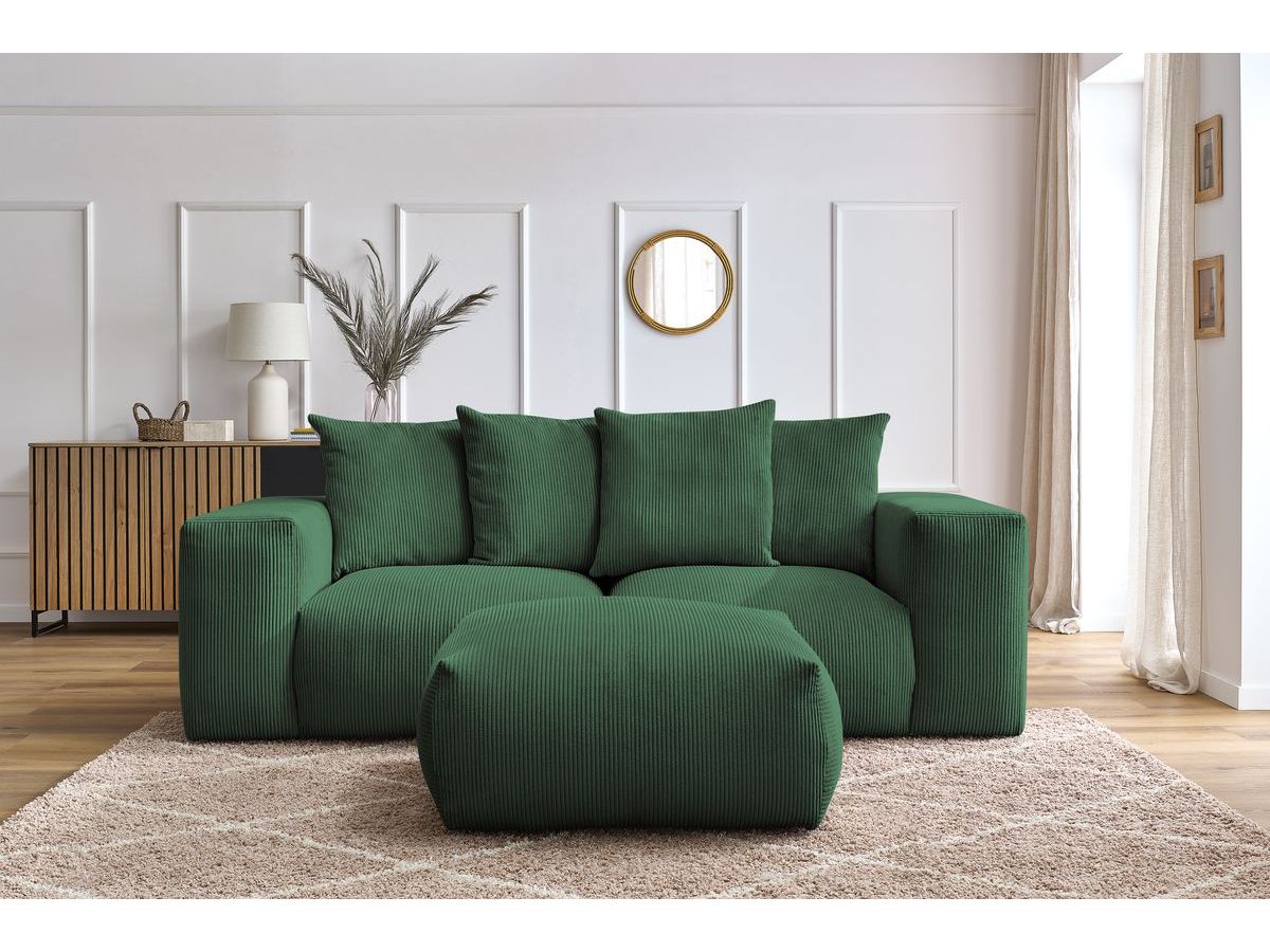 Bobochic Voltaire Sofa 4-Sitzer mit Pouf 248 × 100 cm Cordsamt Grün