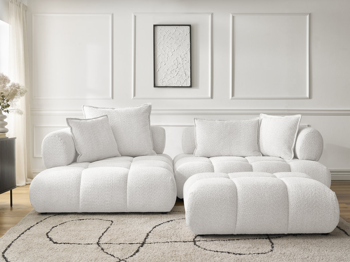 Bobochic Alya Ecksofa mit Pouf Bouclé-Stoff Weiß Ecke links