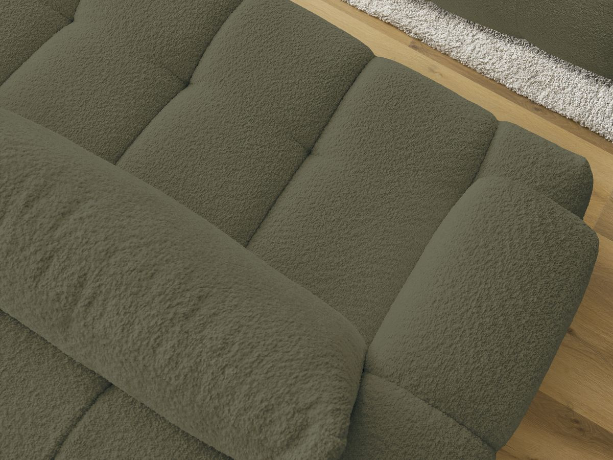 Bobochic Fuji Schlafsofa 3-Sitzer mit Bettkasten und Pouf Bouclé-Stoff Grün