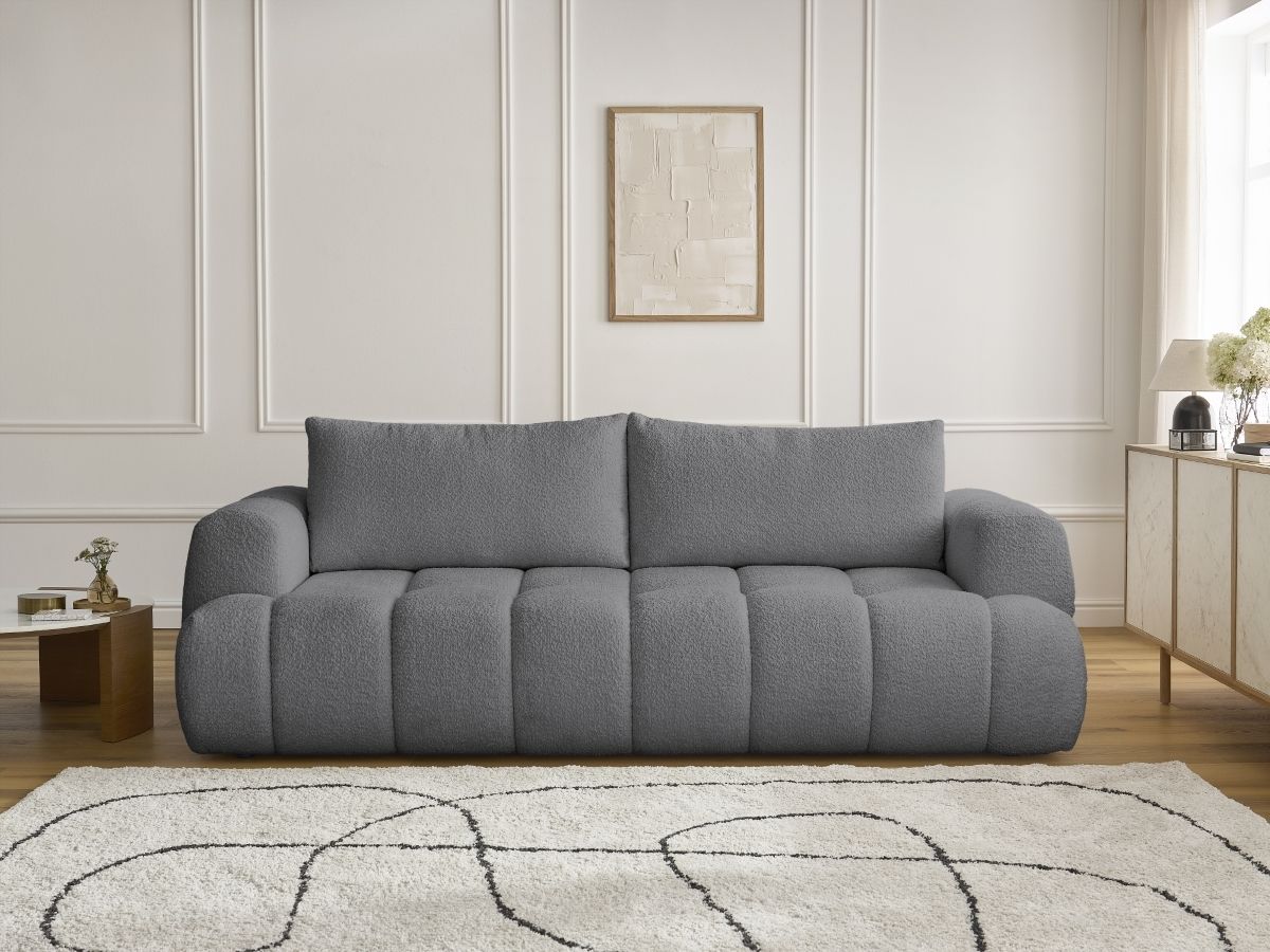 Bobochic Fuji Schlafsofa 3-Sitzer mit Bettkasten Bouclé-Stoff Dunkelgrau