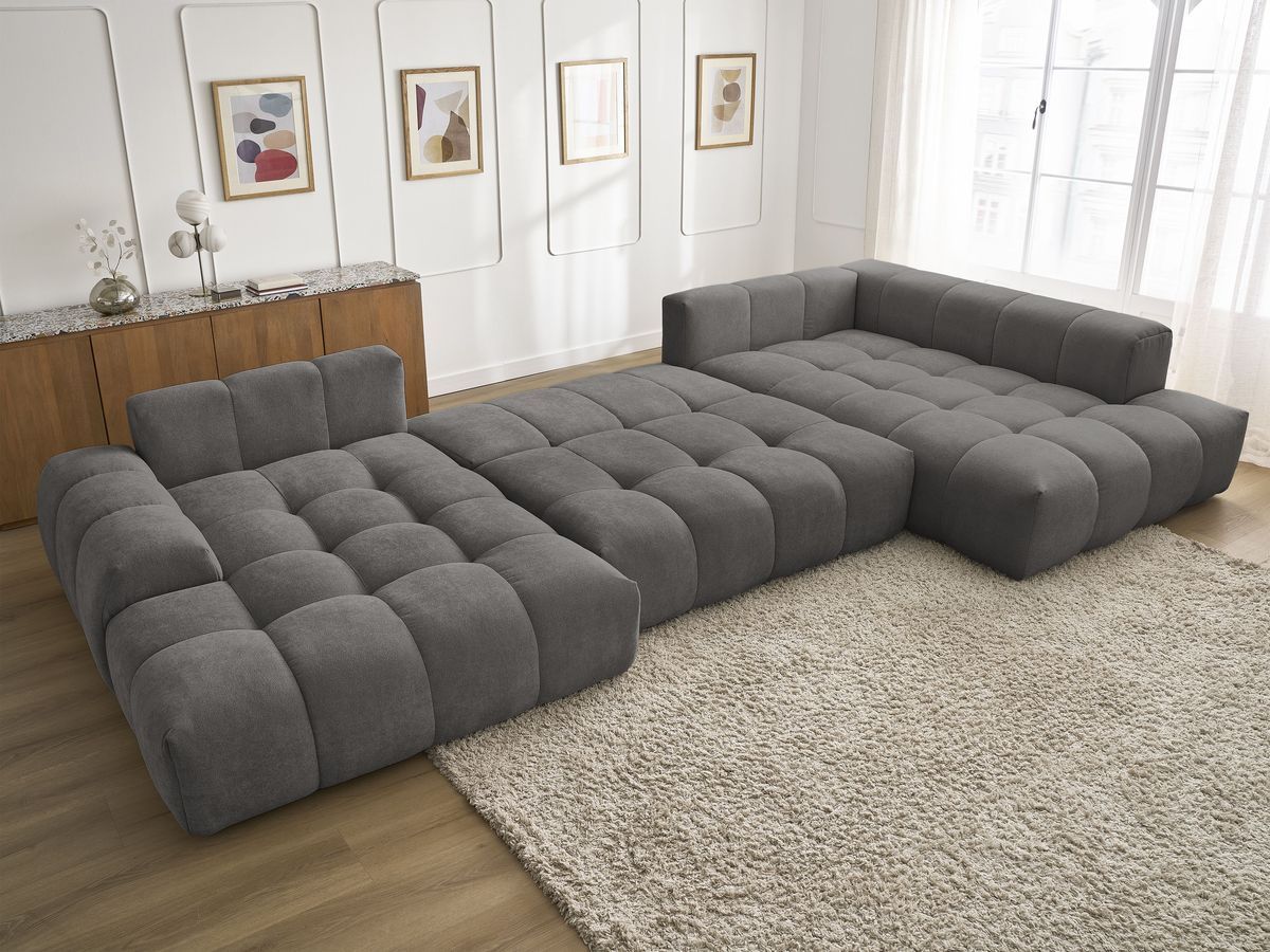 Bobochic Everest Wohnlandschaft, 14 Kissen Strukturstoff Dunkelgrau Ecke links