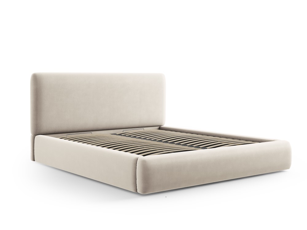 Cosmopolitan Design Stauraumbett mit Kopfteil Colonel 140x200 Samt Riviera Beige
