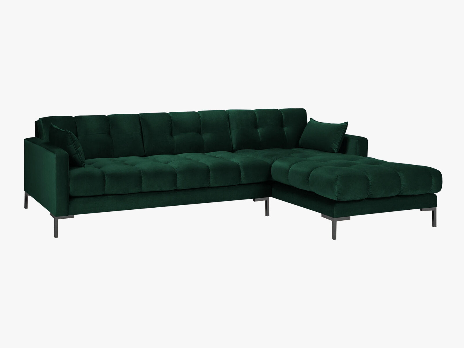Micadoni Ecksofa Mamaia 5-Sitzer Rechts Samt Bluvel Flaschengrün schwarze Beine