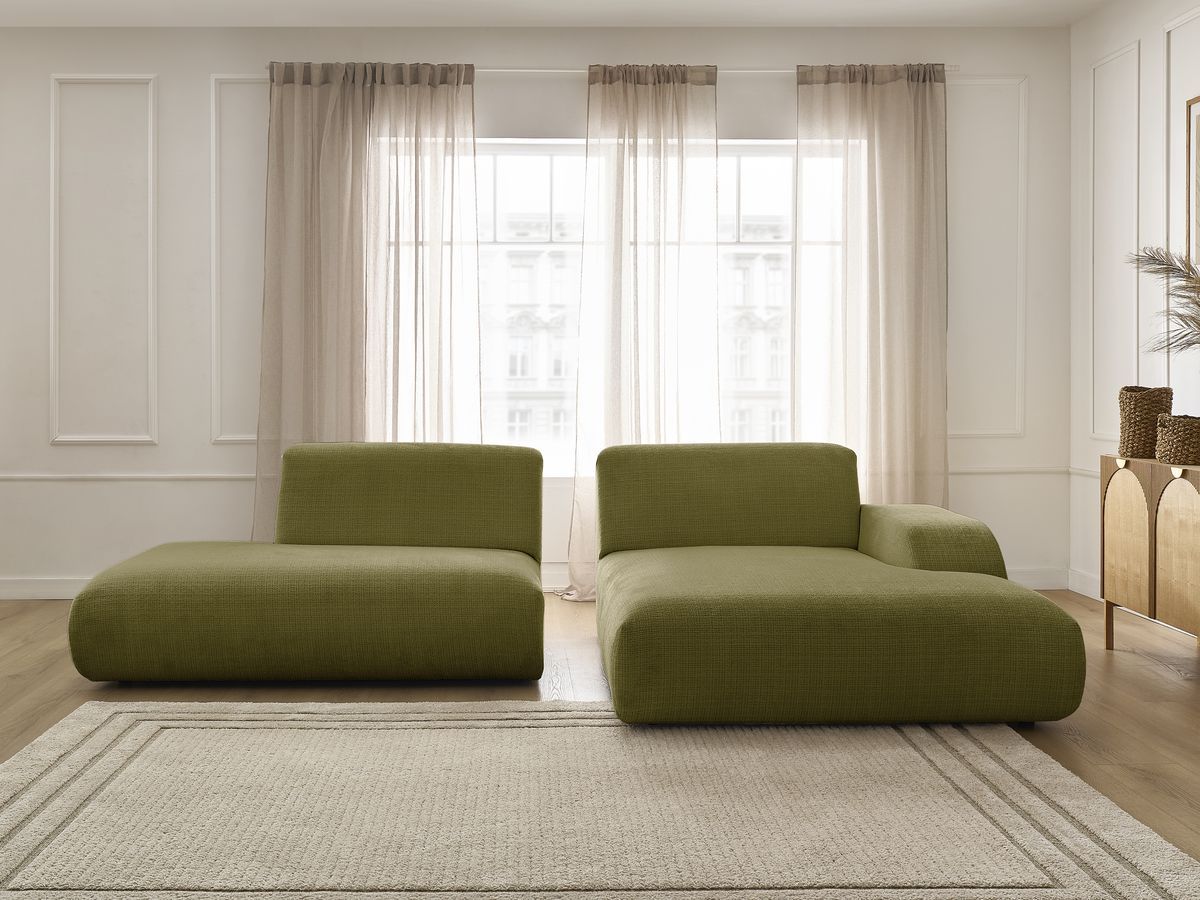 Bobochic Sirius Ecksofa 300 × 170 cm Strukturstoff Grün Ecke rechts