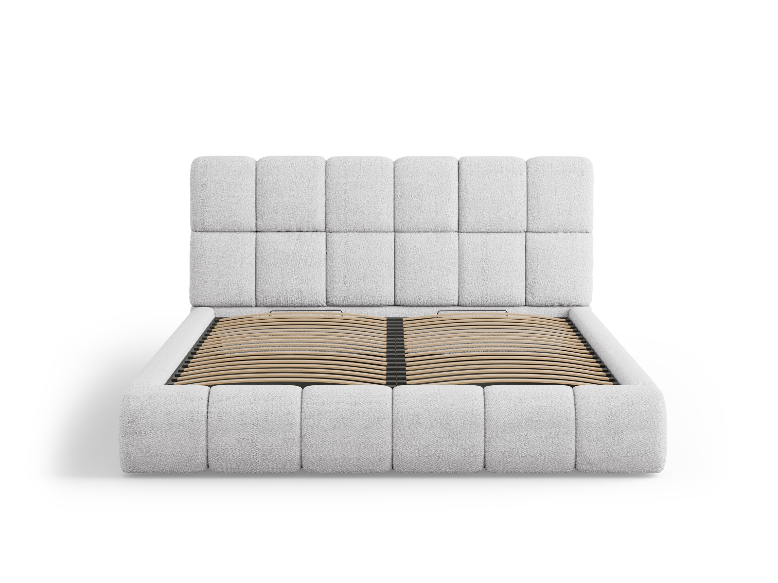 Micadoni Stauraumbett mit Kopfteil Bellis Boucle Baloo Hellgrau 160x200